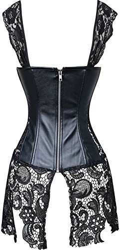 EUDOLAH Damen Gothic Kunstleder Korsagenkleid Schwarz Leder Corsage Clubwear – Bild 4