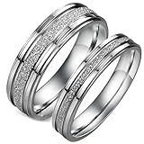 Flongo His and Hers 6mm 4mm Wide Matte Finished Sparkle Stainless Steel Engagement Wedding Band Rings