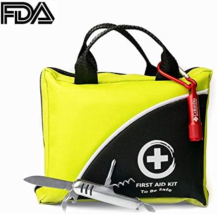 First Aid Kit 150 Piece The Only One with Flashlight and Multi-Use Knife - Ideal Emergency Kit - FDA Approved Glow in The Dark ifak for Camping Sport Outdoor Car Home Travel Hiking Safety Survival