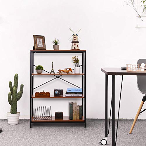 3-Shelf Industrial Bookshelf, Wood and Metal Bookcase, Open Wide Home Office Book Shelf Free Vintage Standing Storage Shelf Units
