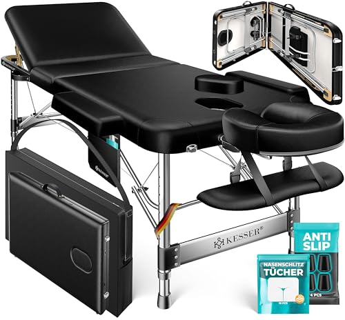 KESSER® Massageliege 3 Zonen bis 250kg, Massagetisch klappbar, verstellbar, tragbarer Koffer, Kosmetikliege, Therapieliege, Zubehör, Alu-Kopfstütze, A