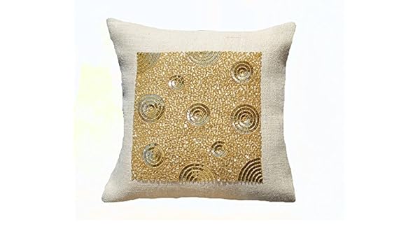 Amazon Com Burlap Pillow Cover Ivory Burlap Gold Sequin Detail