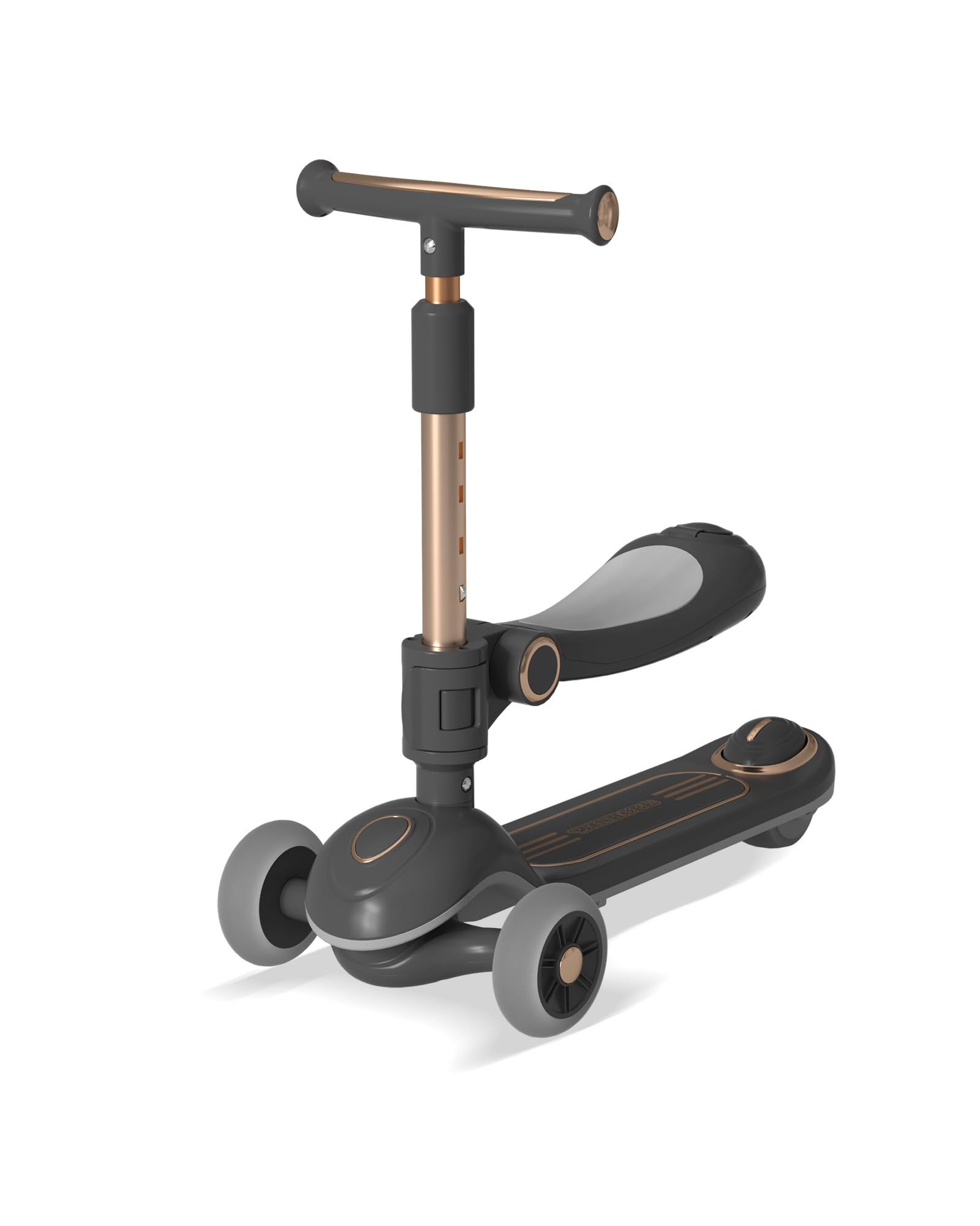 Photo 1 of 2-in-1 Kick Scooter, Adjustable Height Handlebars & Removable Seat, Foldable 3 Wheel LED Lighted Kick Scooter with Wide Anti-Slip Deck, for Kids Ages 3–8 Boys & Girls, Outdoor Ride-On Toy(Black)