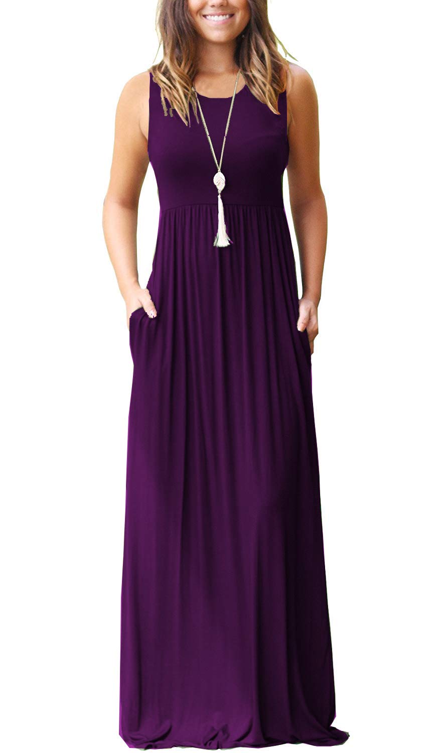AUSELILYWomen's Summer Sleeveless Loose Maxi Dress Casual Long Dress with Pockets