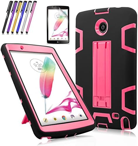 Windrew Heavy Duty rugged impact Shock-Proof Case with Build In Kickstand Protective Case For LG G Pad F 8.0 / LG GPad II 2 8.0 Inch Tablet + Screen Protector Film and stylus pen (Black / Pink)