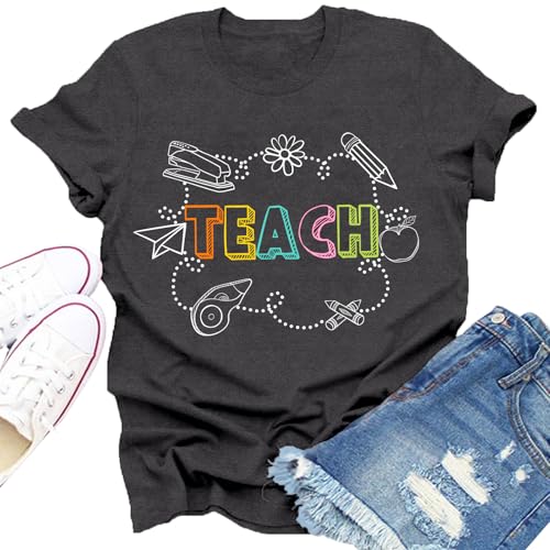 Dabon Teacher Shirts for Women Teaching Life T-Shirt Floral Teach Tees Grey at Amazon