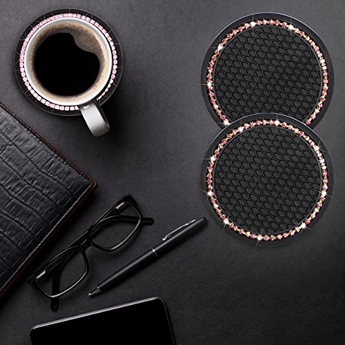 Bronkige 2PCS Bling Car Cup Coaster, Rhinestone Anti Slip Silicone Car Insert Coaster, 2.75 Inch Universal Vehicle Bling Cup Holder Insert Coaster Suitable for Most Cars (Pink)
