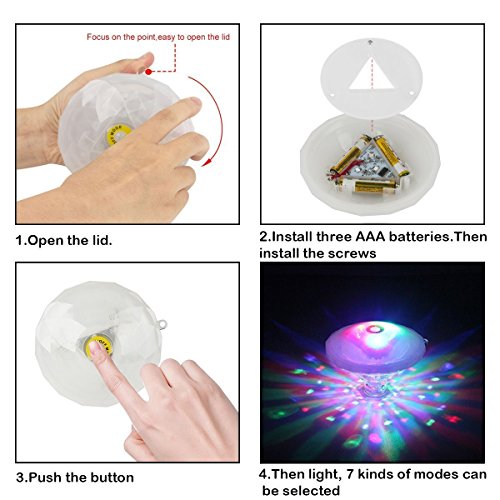 FTSTC baby pool light Waterproof Swimming Pool Lights, RGB, 7 Modes, Battery Operated Floating Pool Light Bulb for Pool, Pond, Hot Tub or Party Decorations - Thumbnail 6