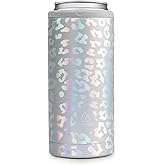 Swig Sip Skinny Can Cooler - Double Wall Stainless Steel Vacuum Insulated Can Holder for 12oz Slim Tall Beverage Bridesmaid Gift (Laser Leopard)
