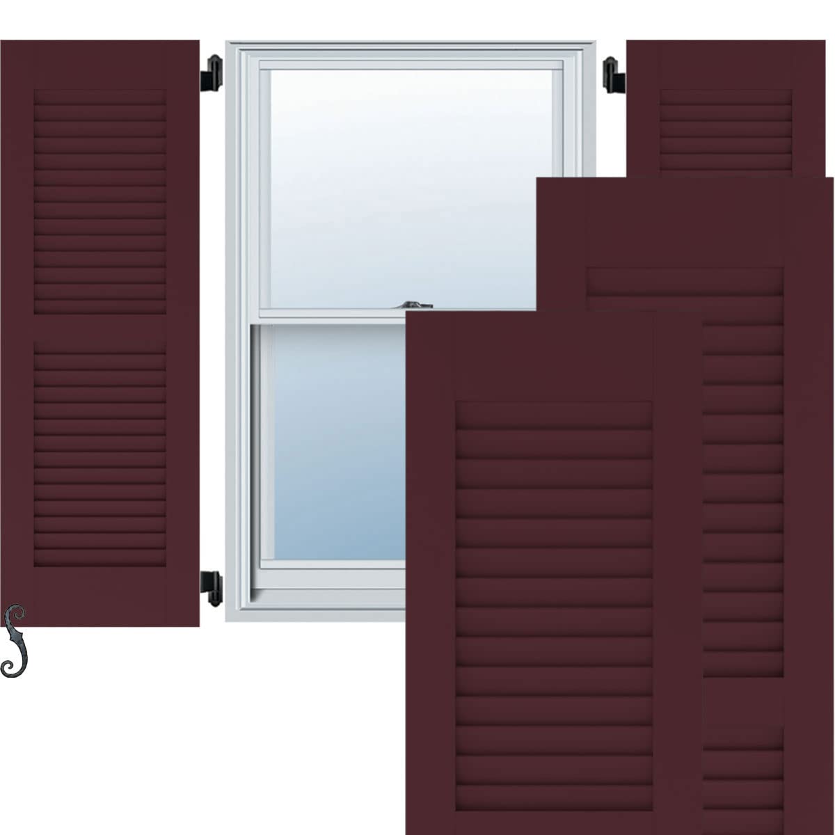 15″W x 50″H Americraft Two Equal Louver Exterior Real Wood Shutters (Per Pair), Wine Red