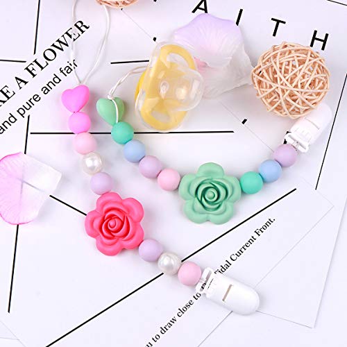 MCGMITT Pacifier Clip Girl, Silicone Baby Teething Relief Toys Beads for Girls, Soothie Pacifier Holder & Binky Clips, Best 2 Pack - Thumbnail 3
