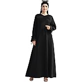 Jazvano Tie Cuffs Dress Solid Color Abaya for Women Front Zipper Robe with Pocket Daily Islamic Prayer Clothes