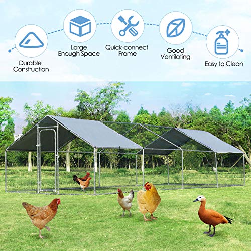 Giantex 26ft Large Metal Chicken Coop, Walkin Chicken Coops Run House Shade Cage, Waterproof