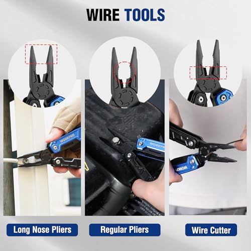 WORKPRO Multi-purpose Pliers, 11 in 1 Multifunction Pliers, Stainless Steel Folding Multifunctional Tool with Pliers Saws Screwdriver for Camping Hiking (Blue)