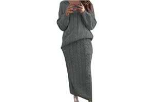 Firzero Womens Fall Outfits 2 Piece Sweater Set Rib Knit Long Sleeve Top Maxi Bodycon Skirt Casual Loose Fit Knit Dress 2024