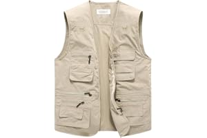 Hbufnha Men's Casual Safari Travel Vest 16 Pockets Outdoor Work Vest Sleeveless Jacket Fishing Hiking Photograph