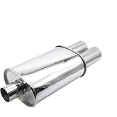 Vechkom Exhaust Muffler Y Pipe 2.5" (63MM) Single Inlet/ 3" (73MM) Dual Outlet Silver Stainless Steel Car Silencer 11.8 Inch (300MM) Oval Body Length Exhaust Back Box Twin Tips Welded Turbo Muffler