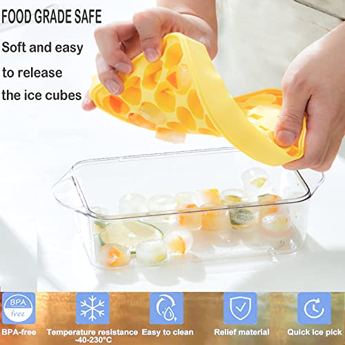 Double -laye Silicone Ice Cube Tray With Lid and Bin —Ice Container,with Scoop and Cover,BPA Free,Space Saving Ice Cube Molds, Perfect for Cocktails, Whiskey,Homemade Juice,Chilled Drink (Green/Pink)