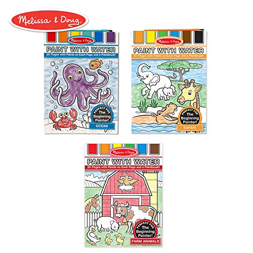 Melissa & Doug Paint with Water Activity Books Set 3-Pack; Arts & Crafts; Easy to Use; Farm, Ocean, Safari; 20 Painting Pages in Each