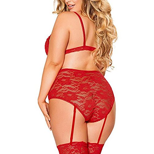 Lingerie Set,FUNIC Fashion Women Girls Sexy Lace Underwear Plus Size Uniforms Temptation Sleepwear M~3XL (Red, XL)
