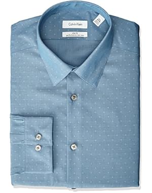 Calvin Klein Men's Non Iron Slim Fit Diamond Dobby Point Collar Dress Shirt