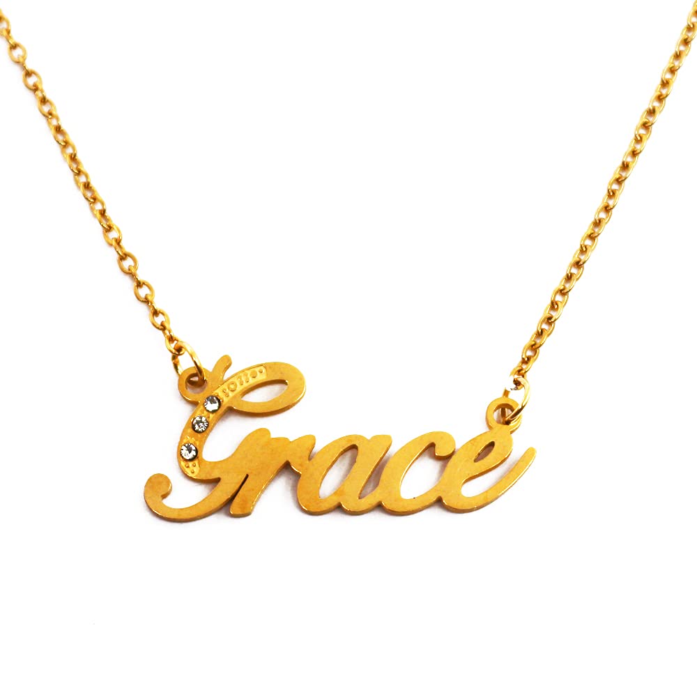 Kigu Name Necklace Grace - Gold Tone - Custom Name Necklace - Personalised Jewellery for Ladies- Customised Jewellery for Girls- Custom Pendant Grace