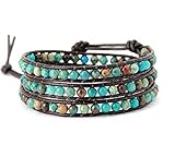 Natural Turquoise-Jasper Leather Beaded Wrap Bracelet