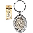 Religious Gifts Saint St Michael 3 1/4" Zinc Alloy Silver Plate Revolving Dual Tone Key Ring with Prayer