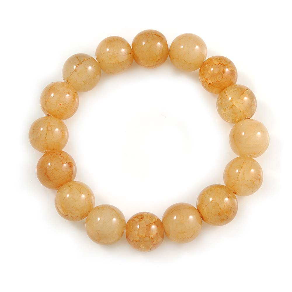 Avalaya 12mm Honey Brown/Caramel Semiprecious Round Stone Bead Flex Bracelet - 17cm L