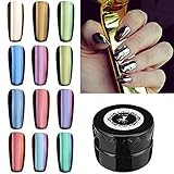 DANCINGNAIL 12 Colors Magic Mirror Chrome Effect Metallic Powder Set Nail Art Additive Pigment Sliver