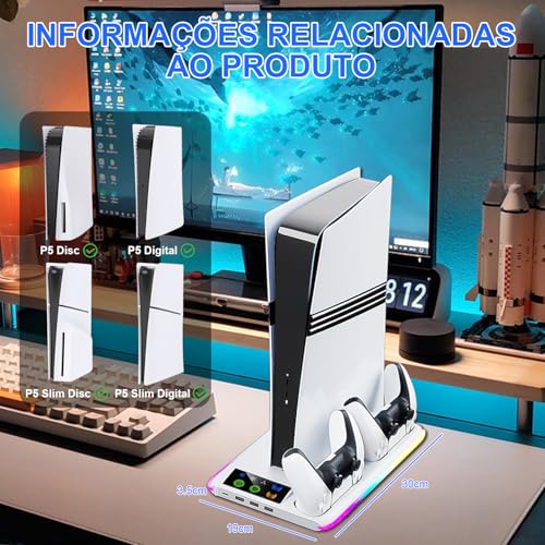 Gavzrt Suporte Cooler de Resfriamento RGB Carregador Controle Compatível com Console PS5, Acessórios de Cooler RGB PS5, Estação de Resfriamento PS5 Slim Pro