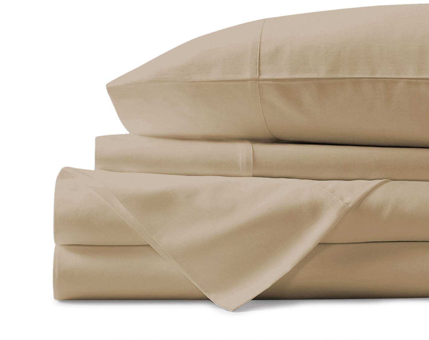 Mayfair Linen 100% Cotton Sheets, Sand Queen Sheets Set, Long Staple Cotton, Sateen Weave for Soft and Silky Feel, Fits Mattress Upto 18'' DEEP Pocket