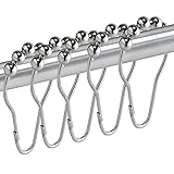Kaith Heavy Duty Shower Curtain Hooks and Rings- 100% Stainless Steel, Polished Chrome, Set of 12, Roller Ball Shower Curtain Hangers
