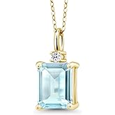 Gem Stone King 925 Sterling Silver Gemstone Birthstone and White Topaz Pendant Necklace for Women | Emerald Cut 10X8MM and Round 2MM | With 18 Inch Chain | Fine Jewelry for Her Mom Wife