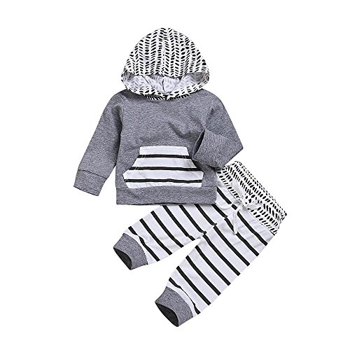 Sharemen Baby Boy Girl Long Sleeve Hoodie Tops Sweatsuit Pants Headband Outfit Set (0-6 Months, Gray2)