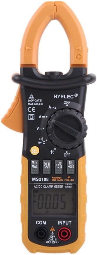 Clamp Meter, HYELEC MS2108 Professional Digital Clamp Meter AC Clamp Meter Digital Multimeter/Backlight 6600 accounts