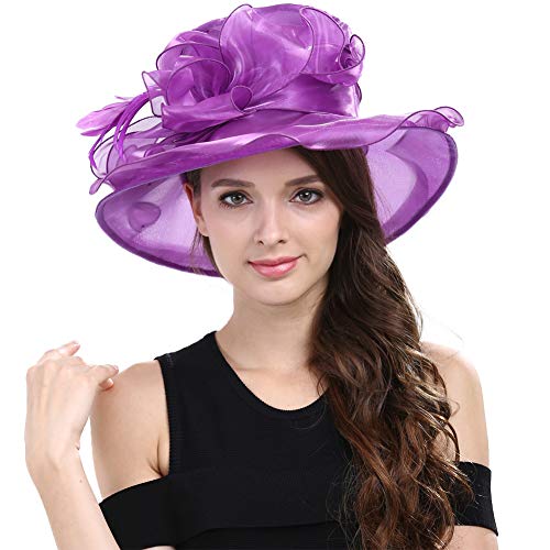 Women Dress Hats for Kentucky Derby Day, Party,Wedding Cloche Bowler Fascinators Fancy Hat (SS-Violet)