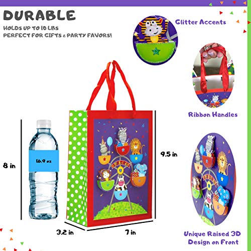Pure Ponta Safari Party Goodie Bags | 12 Pack of Animal Treat Bags for Kids Jungle Zoo Circus Themed Birthday | 12 Gift Bags with 4 Unique 3D Designs - Thumbnail 2