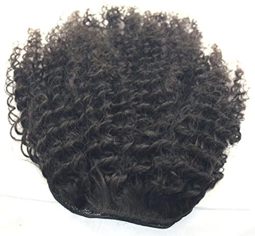 AllHairz Raw Remy Virgin Brazilian Human Hair Natural Color Afro Kinky Curly Hair Piece Clip-in Top Closure Ponytail (16 inches)