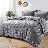 TILLYOU King Comforter Set - Boho Bedding Set, Grey