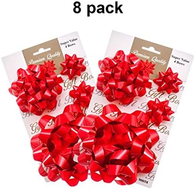Red Gift Peel N Stick Bows - Assorted Sizes Small Big - 8 Pack - for Christmas Weddings Birthdays