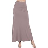 Azules Women’s Maxi Skirt – Soft Stretchy Rayon Fold Over High Waist Long Flowy Boho Skirt for Casual or Dressy Wear