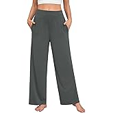 Braroz Womens Casual Soft Comfy Drape Flowy Lounge Pants Elastic High Waisted Palazzo Pajama Bottoms with Pockets