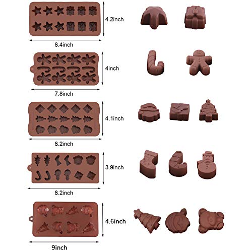 5 Pieces Christmas Silicone Molds, Candy Mold for Chocolate Melts, Cakes, Jelly, Ice Cube, Various Christmas Themed Shapes 3D Silicone Molds for Most Party Cake Decoration - Thumbnail 2