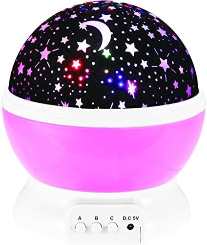Moon Star Projector 360 Degree Rotation Night Projection Baby Night Light Lamp Sun And Star Lighting Lamp 4 LED Bulbs Romantic Pink Purple Blue (Pink)