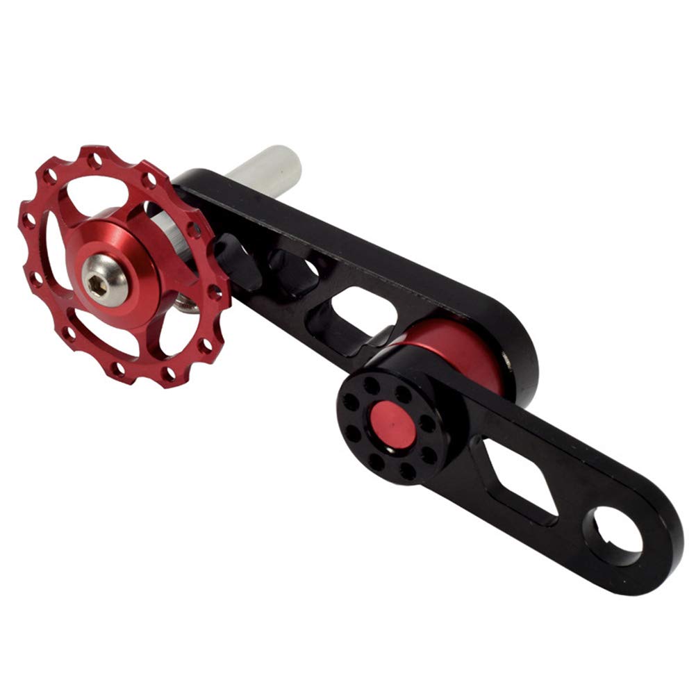 SANTITY Single Speed Bike Chain Tensioner, Lightweight Aluminum Alloy Rear Derailleur Chain Tensioner with Sprocket Bike Folding Bicycle Guide Wheel Cylcling Tool Replacement Accessories