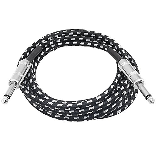 Yeung Qee Guitar instrument Cable 10ft,Right Angle 1/4 Inch TS to Straight 1/4 Inch TS Guitar Cable for electric guitar, bass guitar, electric mandolin, pro audio Black White - Thumbnail 2