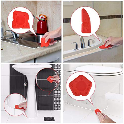 12 Pieces Caulking Tool Kit Sealant Tools Silicone Sealant Finishing Tool Grout Scraper Caulk Remover and Caulk Nozzle and Caulk Caps (Red) - Thumbnail 2
