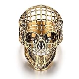 Mens Stainless Steel Ring, Biker, Gold, Skull, Hollow, KR2120 (9)