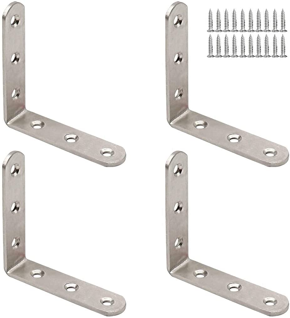 Derbway Corner Brace 4pcs Stainless Steel Corner Bracket, 90 Degree Right Angle Corner Bracket with Screws (3 Holes 80mm*80mm)